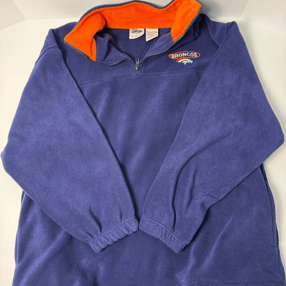 Vintage Denver Broncos NFL 1/4 Zip Fleece Pullover - Navy/Orange - Size L
